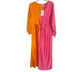Monki Vibrant Pink and Orange Colorblock Maxi Dress NWT